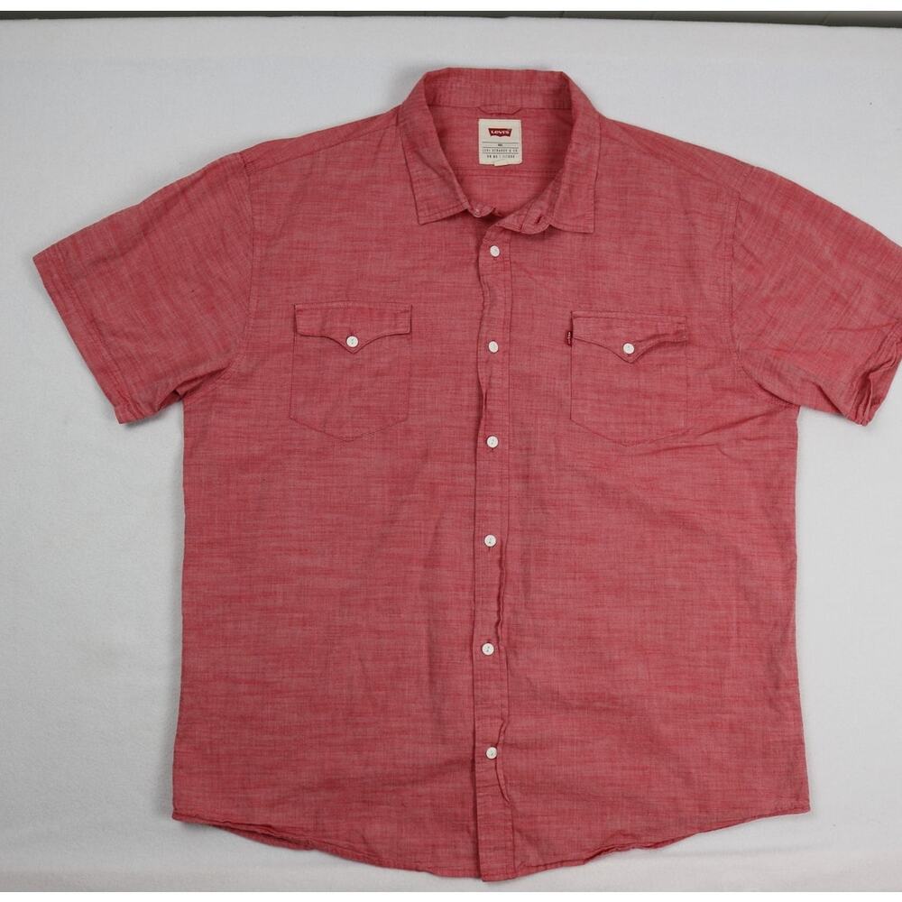 evis Mens 2XL Red Short Sleeve Button Down Shirt Pocket Casual Top XXL